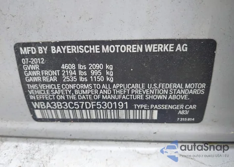 2013 BMW 328I xDrive z USA, uszkodzony, nr VIN WBA3B3C57DF530191